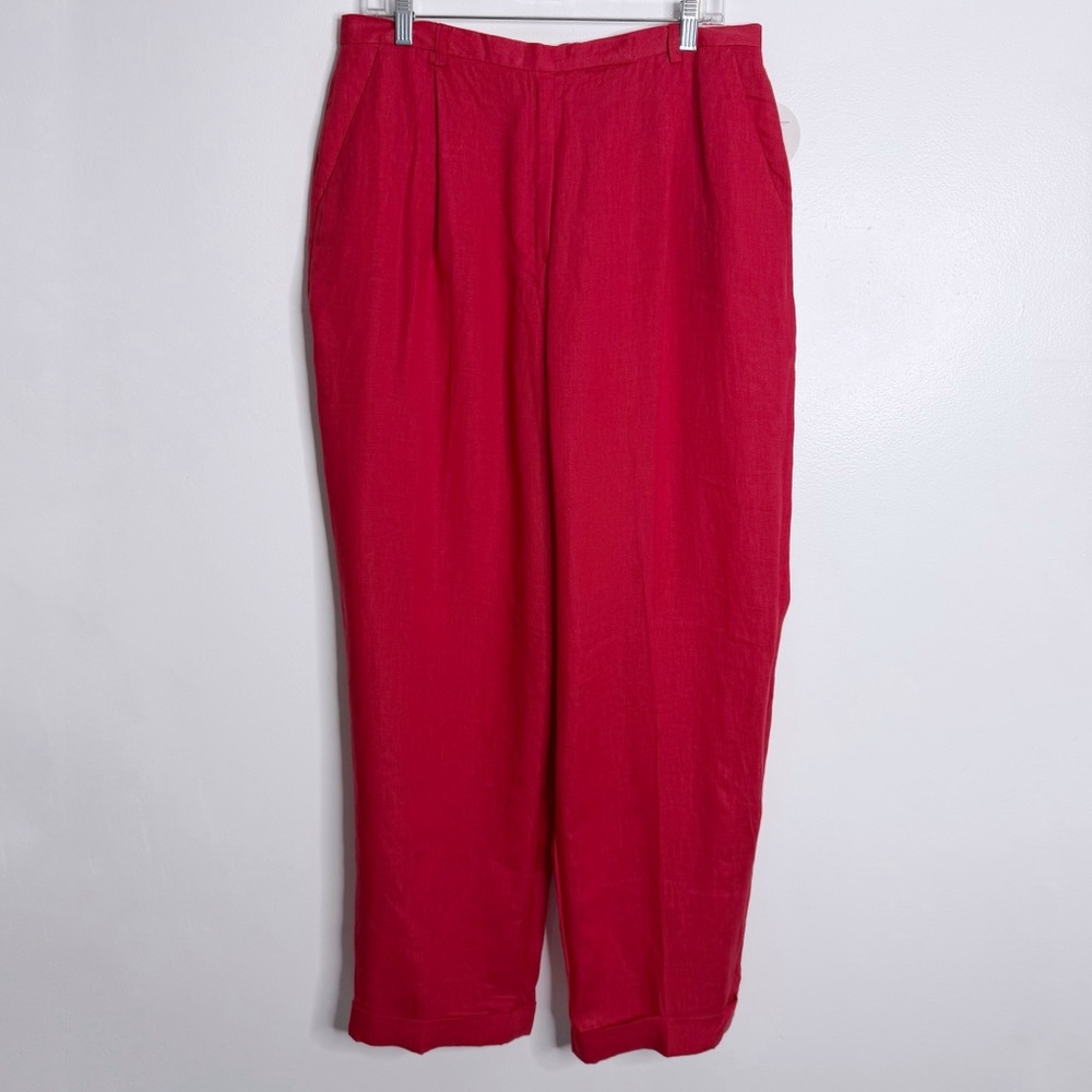 NWT Valerie Stevens Red Linen Straight Leg Pant Size 16 High Rise Casual Office